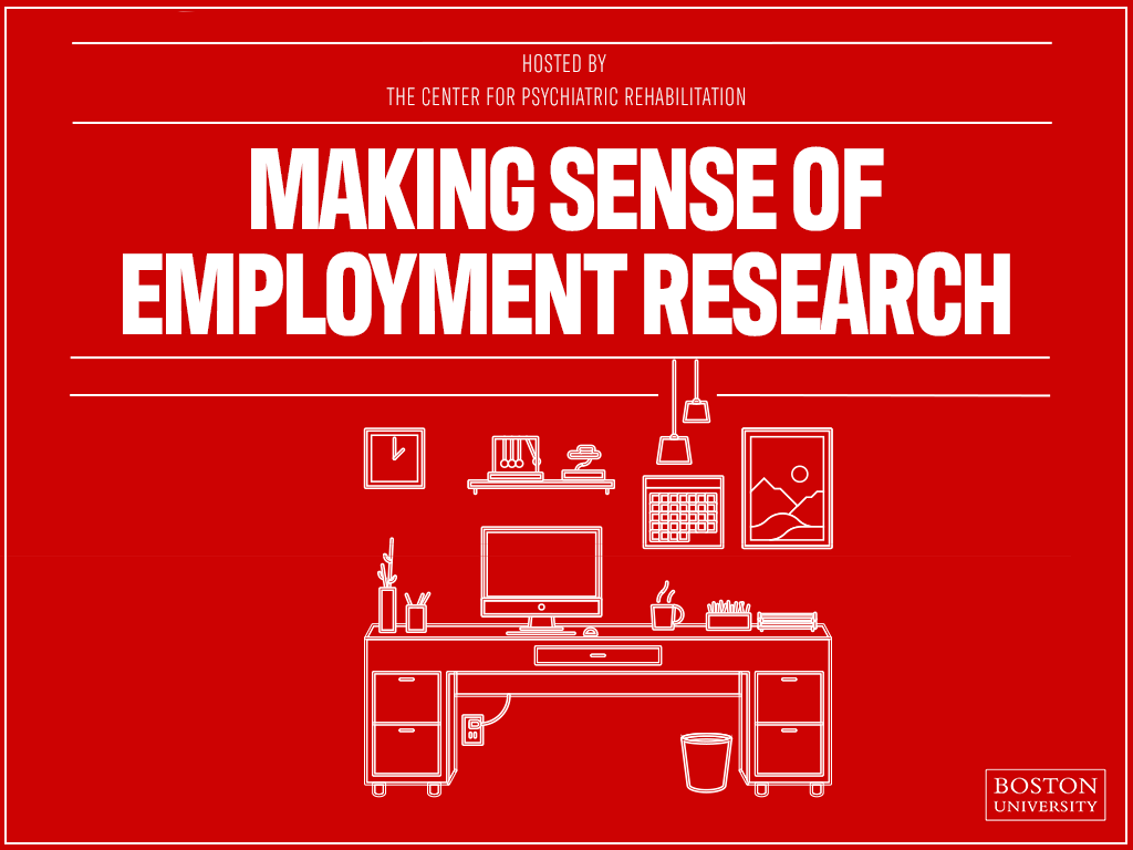 a line drawing of a desk, computer and other office items; text: making sense of employment research